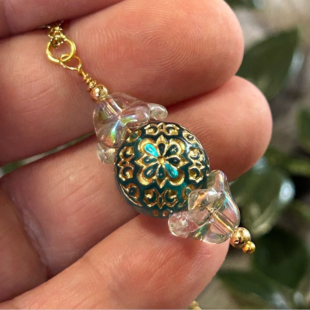 Handcrafted elegant glass beaded pendant on chain necklace